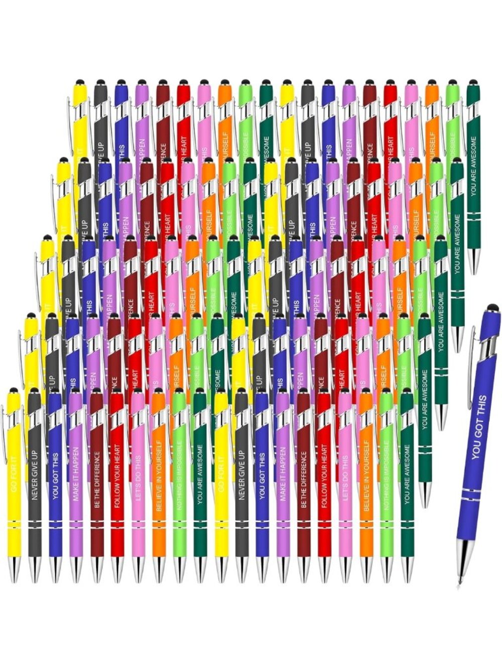 100 PCS Inspirational Pens Set with Stylus Tip - Perfect Gifts, Black Ink
